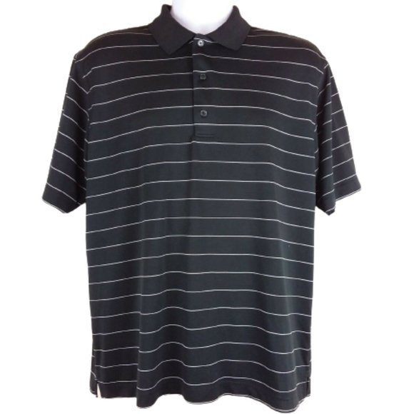 Greg Norman Golf Shirt Polo S/S Black White Stripe - Picture 1 of 6
